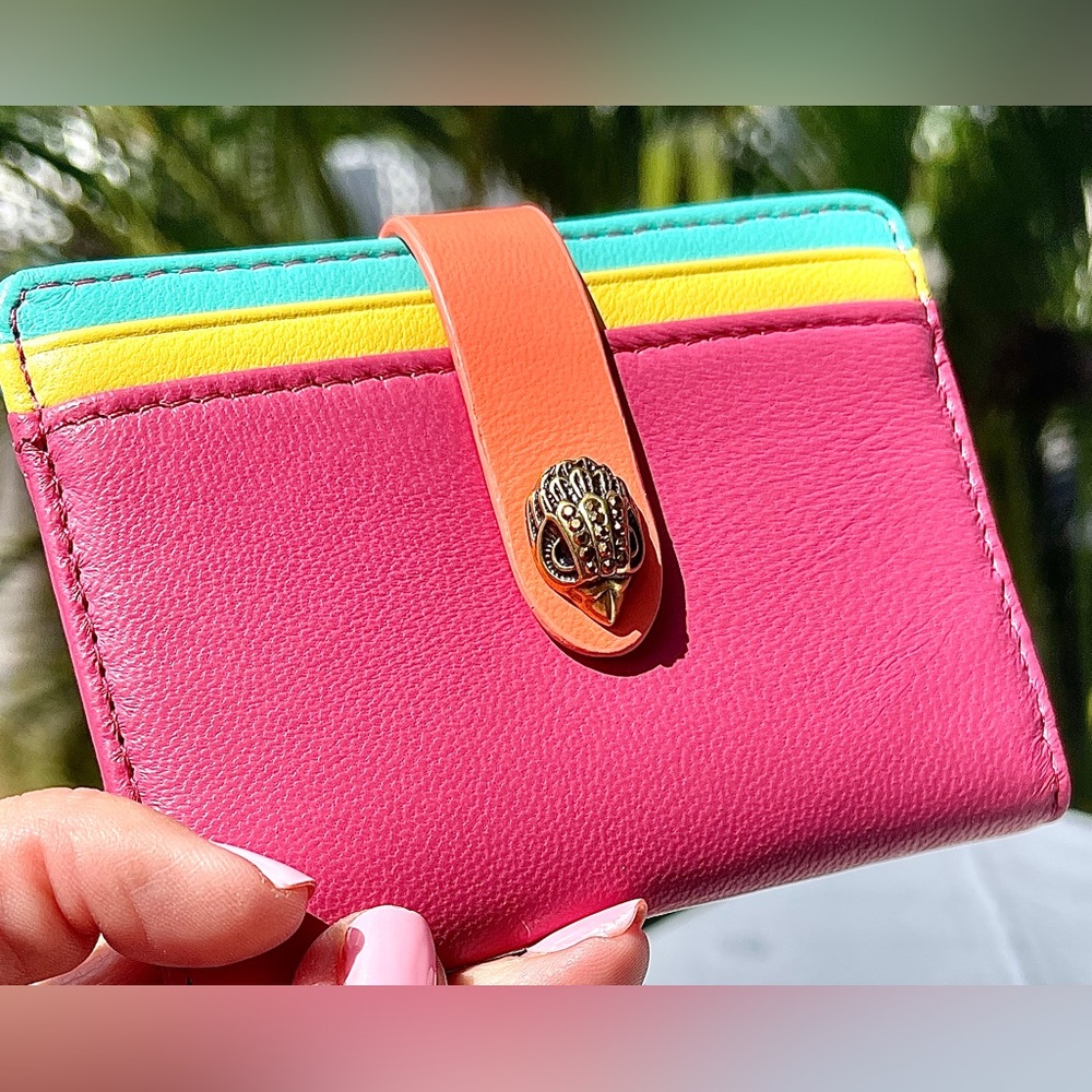 Kurt Geiger NWT Leather Wallet/Card Holder MultiColor SnapCloseCyrstal EagleHead - Picture 6 of 17